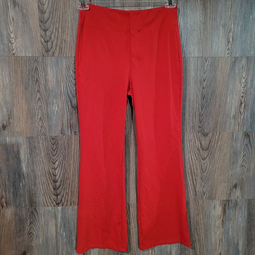 Halara Flare Work Pant Size MP x 28 Bright Red Pull On High Rise Holiday Career